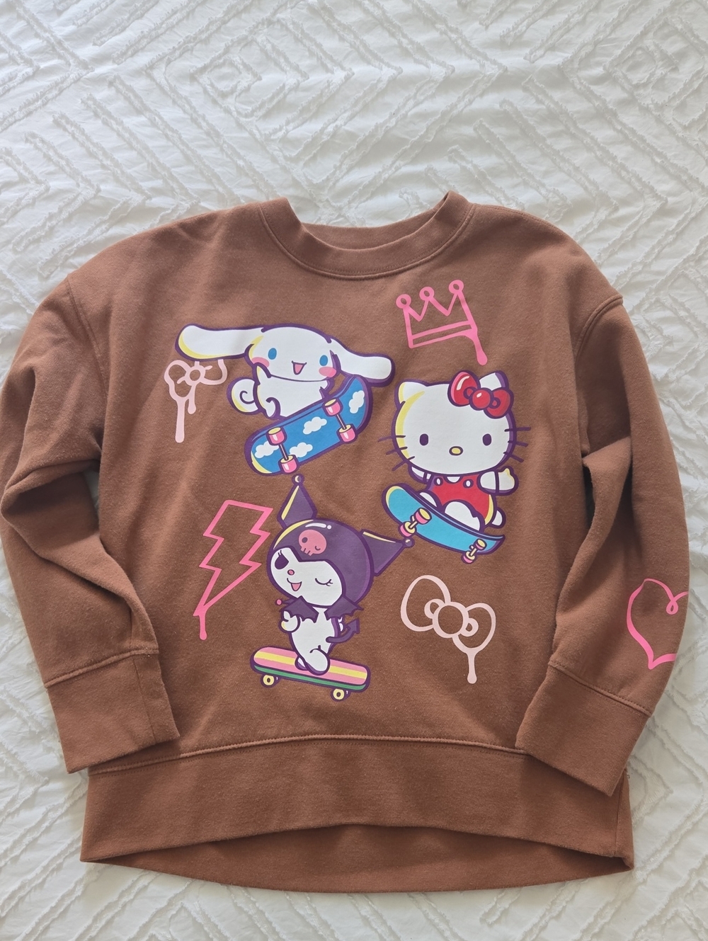 Old Navy Brown Sweatshirt with Hello Kitty & Friends Skateboard Graphics